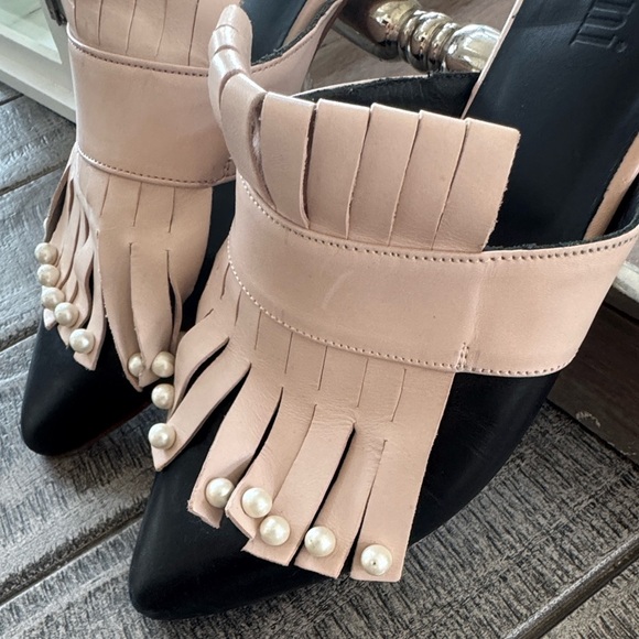 Pertini Spain Mules – Black & Blush with Pearl Accents Size 38 - Picture 5 of 9